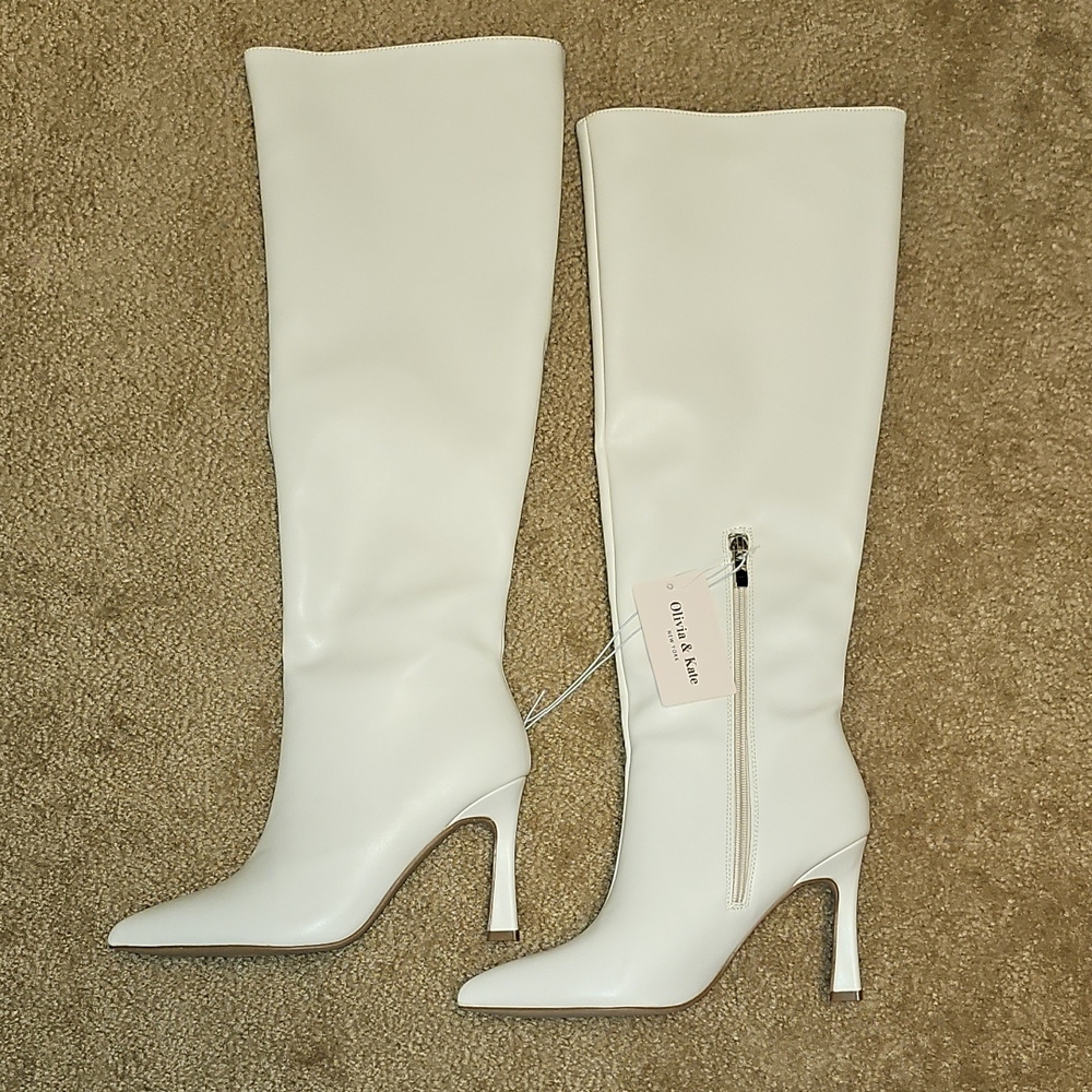 Brand New Olivia & Kate Chic Cream Heeled Boots